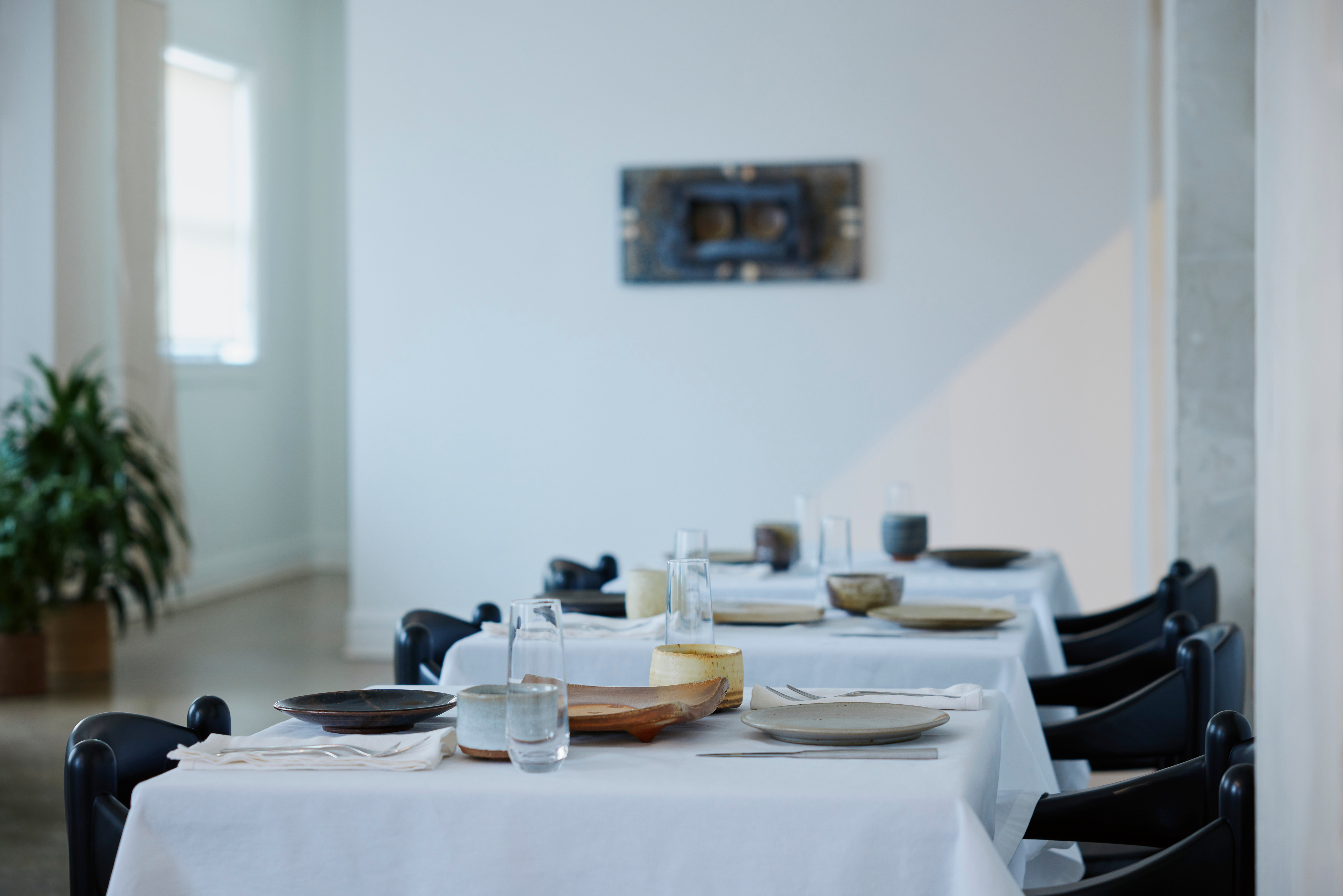 A dining table set for the Han Cha tea experience at Stony Island Arts Bank